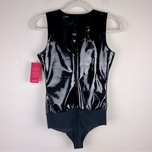 Commando Goth Indie Sleeze Faux Patent Leather Sleeveless Bodysuit Black S - Picture 8 of 16